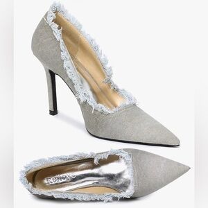 Reitoye Women's Fringe Denim Gray Stiletto Pumps Heels Pointed Toe Size 8